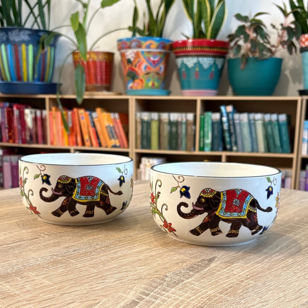 Nature’s Home Colorful Elephant Design Bowls (Set of 2)